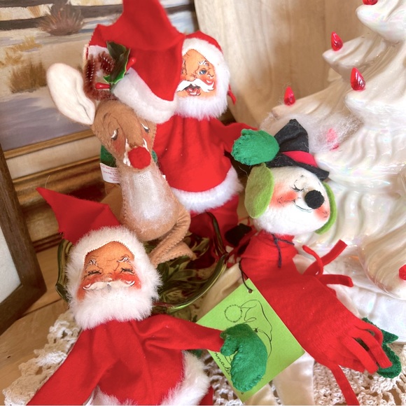 Vintage 1980’s-90’s Annalee Felt Christmas Santa Reindeer Snowman Set of 4 - Picture 1 of 10